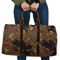 Indonesian Parang Batik Travel Bag Brown Gold Floral Pattern