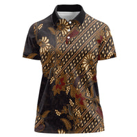 Indonesian Parang Batik Women Polo Shirt Brown Gold Floral Pattern
