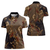 Indonesian Parang Batik Women Polo Shirt Brown Gold Floral Pattern