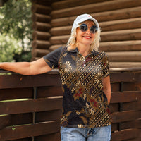 Indonesian Parang Batik Women Polo Shirt Brown Gold Floral Pattern