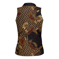 Indonesian Parang Batik Women Sleeveless Polo Shirt Brown Gold Floral Pattern