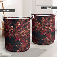 Indonesian Parang Batik Laundry Basket Red Floral Pattern