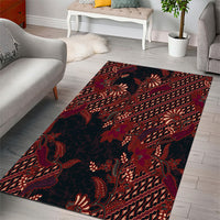 Indonesian Parang Batik Area Rug Red Floral Pattern