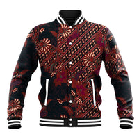 Indonesian Parang Batik Baseball Jacket Red Floral Pattern