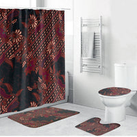 Indonesian Parang Batik Bathroom Set Red Floral Pattern