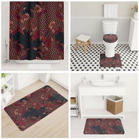 Indonesian Parang Batik Bathroom Set Red Floral Pattern
