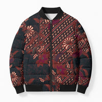 Indonesian Parang Batik Bomber Puffer Jacket Red Floral Pattern