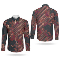 Indonesian Parang Batik Couples Matching Long Sleeve Bodycon Dress and Long Sleeve Button Shirt Red Floral Pattern