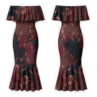 Indonesian Parang Batik Couples Matching Mermaid Dress and Hawaiian Shirt Red Floral Pattern