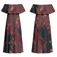 Indonesian Parang Batik Couples Matching Off Shoulder Maxi Dress and Hawaiian Shirt Red Floral Pattern