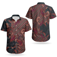 Indonesian Parang Batik Couples Matching Off Shoulder Short Dress and Hawaiian Shirt Red Floral Pattern