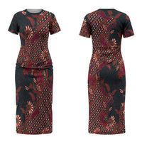 Indonesian Parang Batik Couples Matching Short Sleeve Bodycon Dress and Hawaiian Shirt Red Floral Pattern