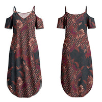 Indonesian Parang Batik Couples Matching Summer Maxi Dress and Hawaiian Shirt Red Floral Pattern