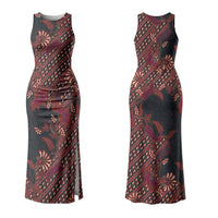 Indonesian Parang Batik Couples Matching Tank Maxi Dress and Hawaiian Shirt Red Floral Pattern