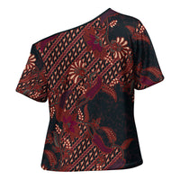 Indonesian Parang Batik Cross Shoulder Shirt Red Floral Pattern