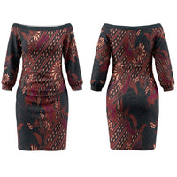 Indonesian Parang Batik Family Matching Off The Shoulder Long Sleeve Dress and Hawaiian Shirt Red Floral Pattern