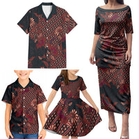 Indonesian Parang Batik Family Matching Puletasi and Hawaiian Shirt Red Floral Pattern