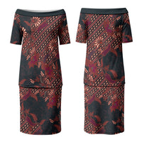 Indonesian Parang Batik Family Matching Puletasi and Hawaiian Shirt Red Floral Pattern
