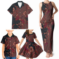 Indonesian Parang Batik Family Matching Tank Maxi Dress and Hawaiian Shirt Red Floral Pattern