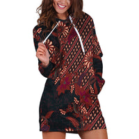 Indonesian Parang Batik Hoodie Dress Red Floral Pattern