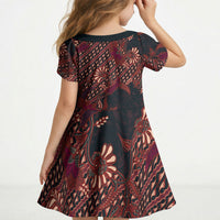 Indonesian Parang Batik Kid Short Sleeve Dress Red Floral Pattern