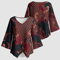 Indonesian Parang Batik Kimono Sleeve Blouse Red Floral Pattern