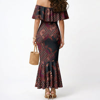 Indonesian Parang Batik Mermaid Dress Red Floral Pattern