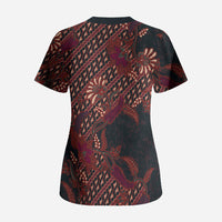 Indonesian Parang Batik Scrub Top Red Floral Pattern