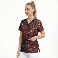 Indonesian Parang Batik Scrub Top Red Floral Pattern