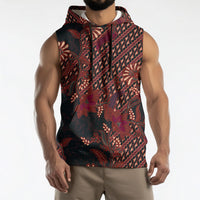 Indonesian Parang Batik Sleeveless Hoodie Red Floral Pattern