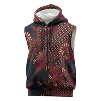 Indonesian Parang Batik Sleeveless Zip Hoodie Red Floral Pattern