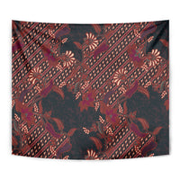 Indonesian Parang Batik Tapestry Red Floral Pattern