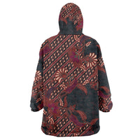 Indonesian Parang Batik Wearable Blanket Hoodie Red Floral Pattern