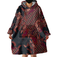 Indonesian Parang Batik Wearable Blanket Hoodie Red Floral Pattern