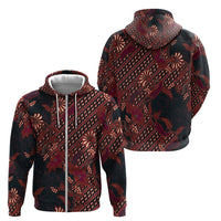 Indonesian Parang Batik Zip Hoodie Red Floral Pattern