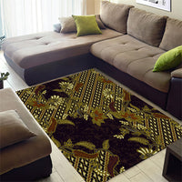 Indonesian Parang Batik Area Rug Yellow Floral Pattern