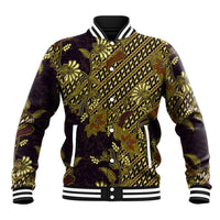 Indonesian Parang Batik Baseball Jacket Yellow Floral Pattern