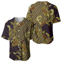 Indonesian Parang Batik Baseball Jersey Yellow Floral Pattern