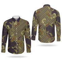 Indonesian Parang Batik Couples Matching Puletasi and Long Sleeve Button Shirt Yellow Floral Pattern
