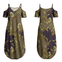 Indonesian Parang Batik Couples Matching Summer Maxi Dress and Hawaiian Shirt Yellow Floral Pattern