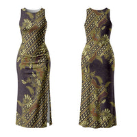 Indonesian Parang Batik Couples Matching Tank Maxi Dress and Hawaiian Shirt Yellow Floral Pattern