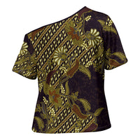 Indonesian Parang Batik Cross Shoulder Shirt Yellow Floral Pattern