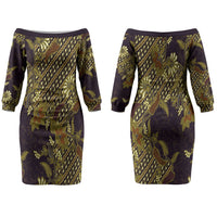 Indonesian Parang Batik Family Matching Off The Shoulder Long Sleeve Dress and Hawaiian Shirt Yellow Floral Pattern