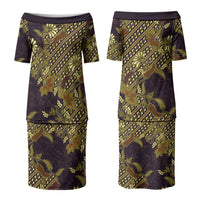 Indonesian Parang Batik Family Matching Puletasi and Hawaiian Shirt Yellow Floral Pattern
