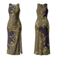 Indonesian Parang Batik Family Matching Tank Maxi Dress and Hawaiian Shirt Yellow Floral Pattern