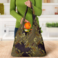 Indonesian Parang Batik Grocery Bag Yellow Floral Pattern