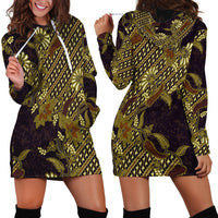 Indonesian Parang Batik Hoodie Dress Yellow Floral Pattern
