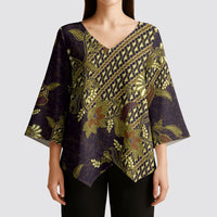 Indonesian Parang Batik Kimono Sleeve Blouse Yellow Floral Pattern