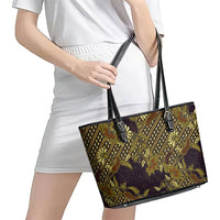 Indonesian Parang Batik Leather Tote Bag Yellow Floral Pattern