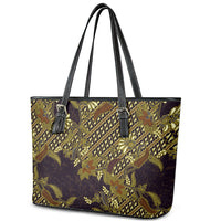 Indonesian Parang Batik Leather Tote Bag Yellow Floral Pattern